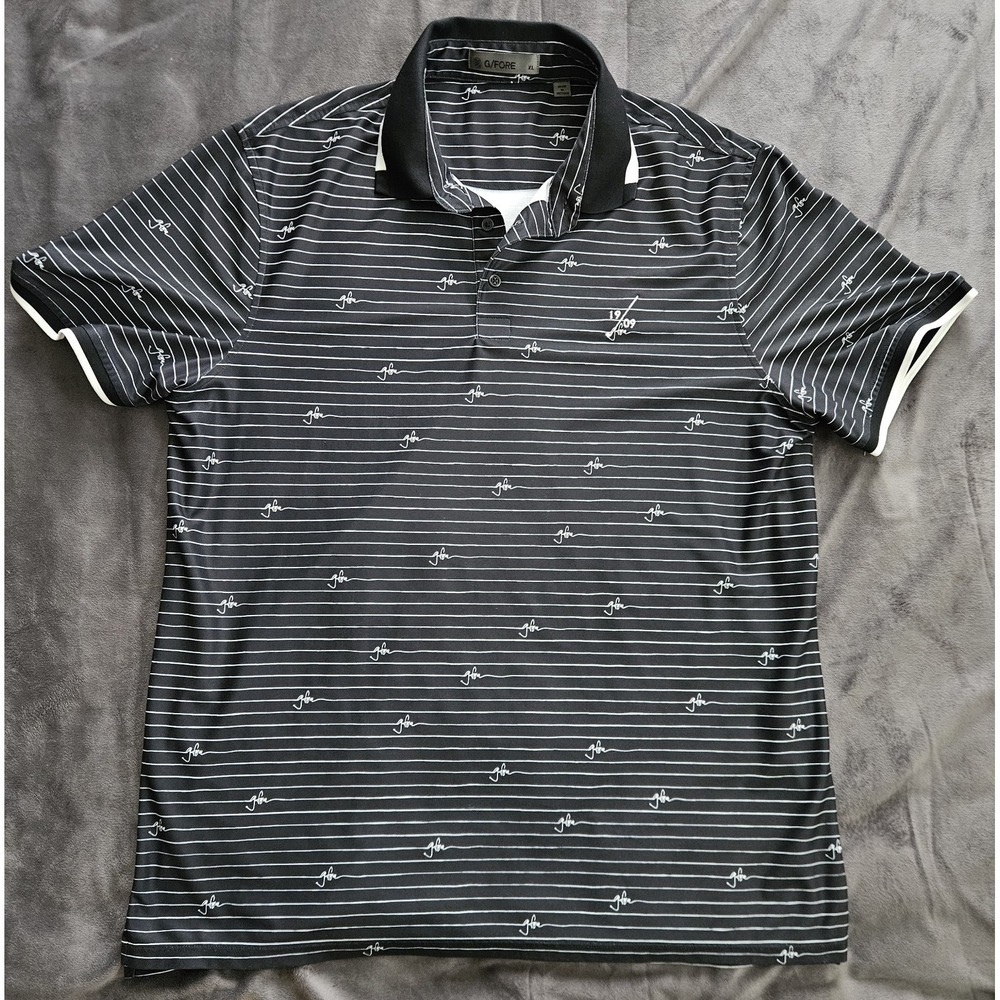 G/FORE Men's Golf Polo Shirt Black White Striped XL Polyester Short Sleeve - Picture 2 of 6